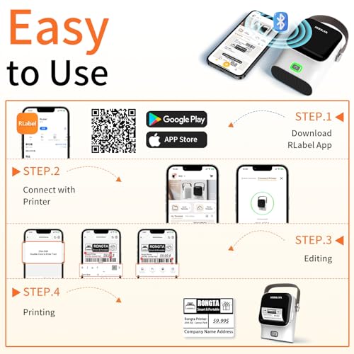 Rongta 2 INCH Label Maker,Portable Bluetooth Wireless Labeler Machine with Tape,Handheld Sticker Maker for Barcode Labels,Home School Supplies,USB Rechargeable,Compatible with iOS/ image 1