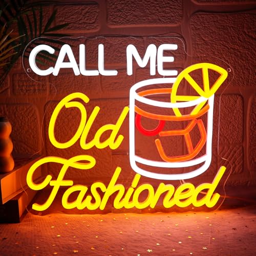 Folkive Call Me Old Fashioned Neon Sign for Wall Decor Dimmable Whiskey Led Sign for Bar USB Powered Neon Light for Man Cave Wine Tasting Club Home Pub Party Decoration Gift for Men Dad