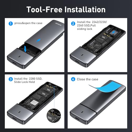 Image of MOKiN M.2 NVME SATA SSD Enclosure Adapter Tool-Free, RTL9210B Chips, USB C 3.1 Gen 2 10Gbps NVME, 6Gbps SATA PCIe M-Key(B+M Key), Support UASP Trim for SSD Size 2230 /2242 /2260 /2280
