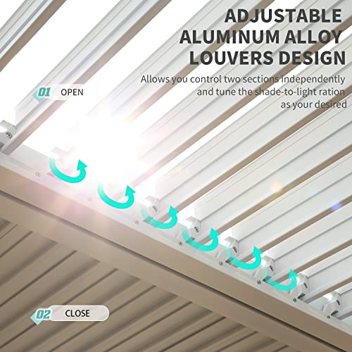 MELLCOM-12x20ft-Louvered-Pergola-with-Curtains-and-Nets-Aluminum-Pergola-with-Adjustable-Rainproof-Roof-Outdoor-Hardtop-Pergola-for-Patio-Backyard-Deck-White MELLCOM 12x20ft Louvered Pergola with Curtains and Nets Aluminum Pergola with Adjustable Rainproof Roof Outdoor Hardtop Pergola for Patio Backyard Deck White