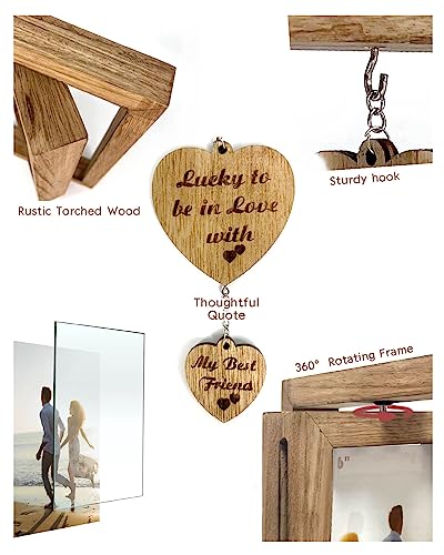 Ylu Yni 4X6 Rotating Picture Frame, Heart Pendant, Farmhouse Home Décor, Birthday Gifts For Him, Anniversary Wedding Engagement Gifts For Couples, Gifts For Boyfriend, Valentines Day Decor #TOP2