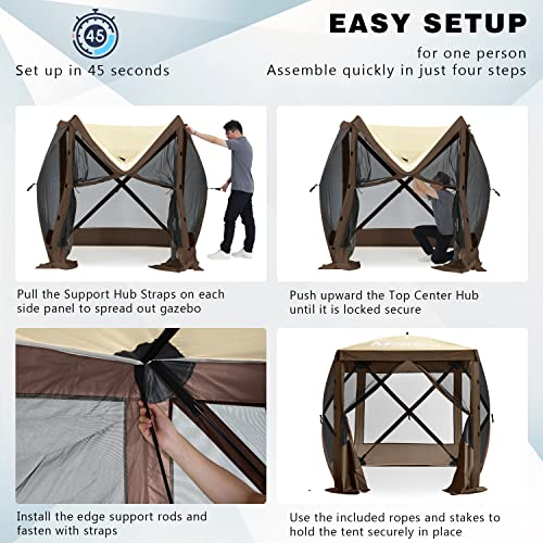 Image of MASTERCANOPY 6x6 Portable Screen House Room Pop up Gazebo Outdoor Camping Tent with Carry Bag (6x6,Beige&Coffee)