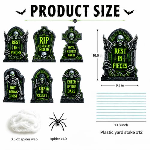 16.5 Inch 6 Pack Halloween Tombstones Outdoor, Graveyard Signs with Stakes - image 2