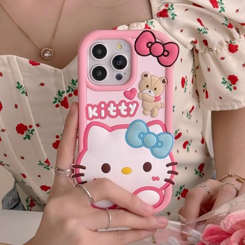 Image of COVERLY for iPhone 12 Pro 3D Cartoon Hello Kitty Case,Full Protective Bow Cat Girly Kitty Doll Back Case Teddy Bear Cute Soft Silicone Stylish Fashion Aesthetic Cover for Apple iPhone 12 Pro