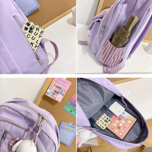 Kawaii Backpack with Cute Bin Accessories Plush Pendant Kawaii Multi-layer Large Capacity Backpack Lovely Backpack (pink)3