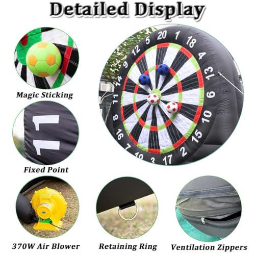 VFMVOYNZ Aufblasbare Fußball-Dartscheibe, tragbare Fußball-Trainingshilfe mit Gebläse und 8 aufblasbaren Bällen für Outdoor-Sportspiele und Kick-Dartboard-Spiele, Selbstklebende Darts – Bild 5