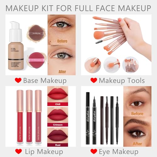 Professional Big Makeup Kit for Teens Girls & Women Full Kit, Beauty Case with Beginner Cosmetics Sets, All-in-One Make Up Gift Box with Lipgloss, Eyeshadow,Blush,Highlight,Brow&Liner Pens,Brush,etc - Image 5