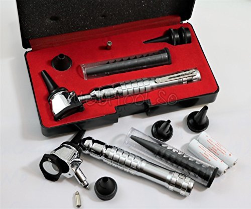 NEW Incredible STAINLESS STEEL 3.2V Pro LED OTOSCOPE Set w/Hard Case + FREE BATTERIES+1 BULB- ( GRAY )