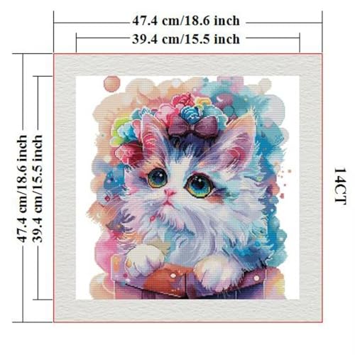 Image of CROSSDECOR Stamped Cross Stitch Kits Full Range of DIY Needlepoint for Adult Beginners Pattern, for Gift and Home Decor 14CT 2 Strands Princess Kitty,18.5x18.5 inch