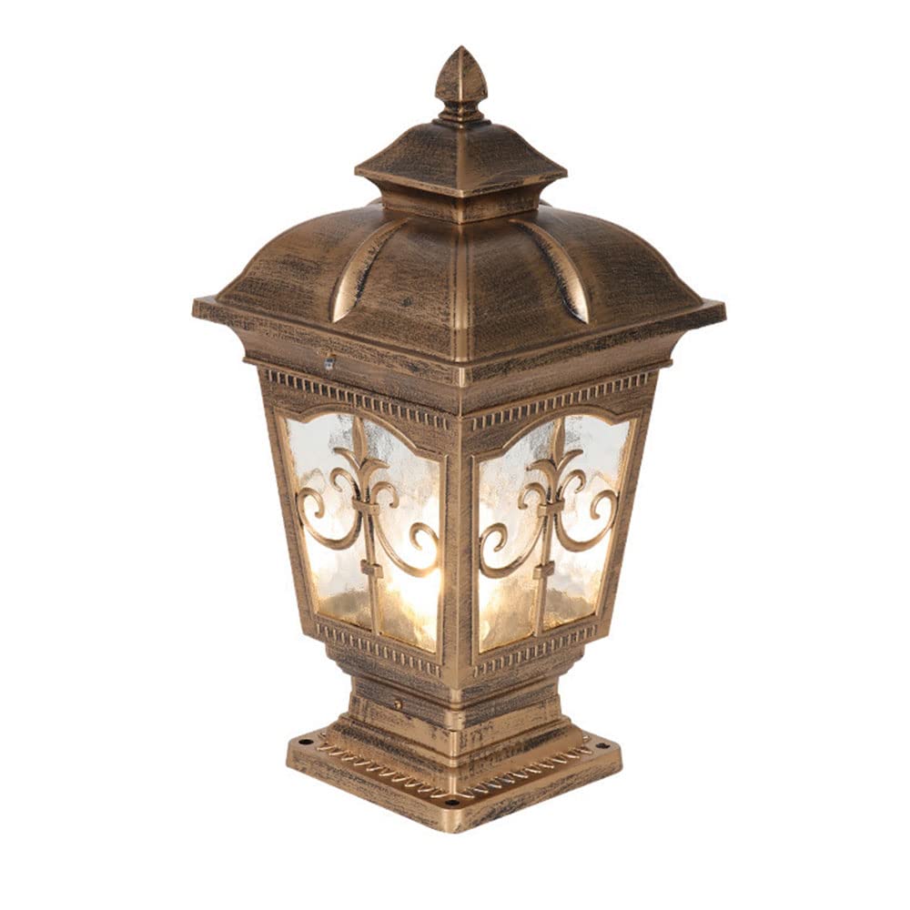 GTHTUHFD European Aluminum Exterior Post Lamp Lawn Lamp Street Light Post Cap Light Traditional Post Light Pier Mount E27 Fence Pedestal Lighting Fixtures For Fence Patio Path,Brass-9.8in*23.2in