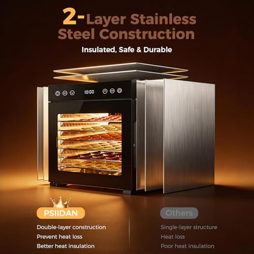 Image of Food Dehydrator machine, 8-Tray Stainless Steel Food Dryer with Timer & Temp Controls, Even-Drying and Auto Shut-off, Quiet Dehydrator Machine for Jerky, Fruit, Herbs, Dog Treats, 650W Powerful