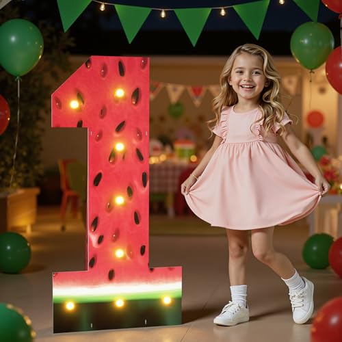 Chiffres lumineux 1 pastèque de 0,9 m pour illuminer un buffet d'anniversaire