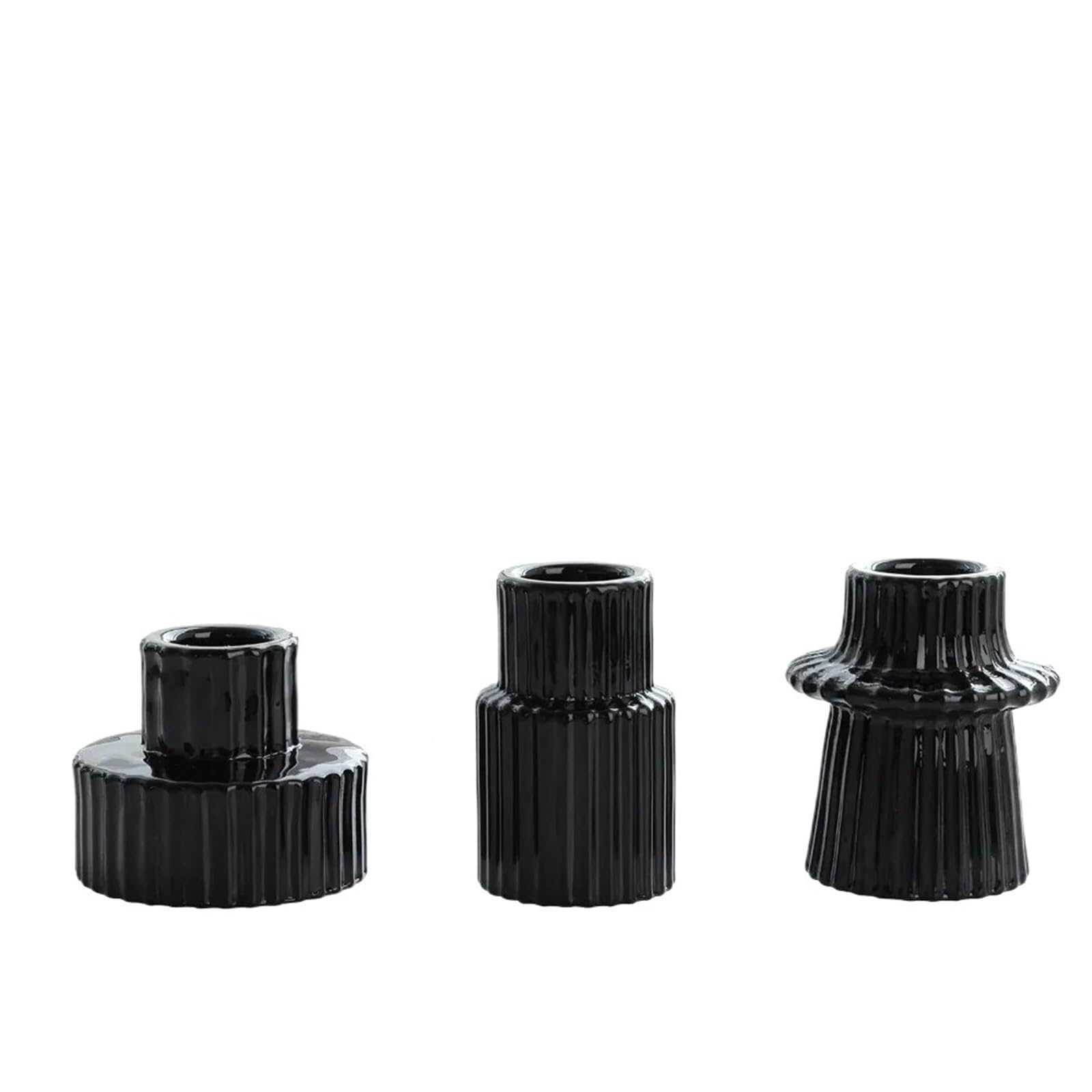 Candle Holders Glass Taper Short Small Candlestick For Table Centerpiece Wedding Decor And Dinner Party(3pcs Black)
