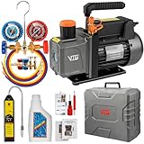VTG VOGTEN 4.5 CFM AC Vacuum Pump and Gauge Set,for Mini Split/HVAC/Auto Systems,Manifold Gauge Kit Fits R134a R12 R22 R502,with Leak Detector,Upgraded Trifold Storage Case,3 Hoses,2 R134a Can Taps