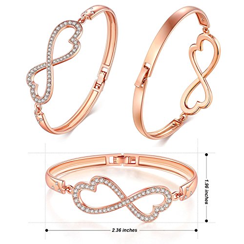 Voila Reve Rose Gold Bracelet For Women, Gold Plated Infinity Love Heart Bangle Girls' Charm Buckle Bracelet Made With Crystals #TOP1