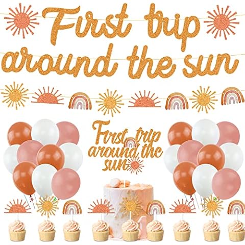 K KUMEED Boho Sun Party Decorations First Trip Around The Sun Banner Boho Sun 1st Birthday Decorations for Bohemian 1st Birthday Girl Decorations Baby Shower Boho Rainbow You are My Sunshine Party Cover