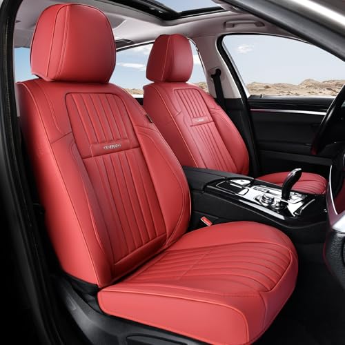 Image of Coverado Car Seat Covers Front Seats, Seat Covers for Cars, Car Seat Protector, 2-Pack Car Seat Cushion Nappa Leather, Waterproof Seat Covers Carseat Cover Universal Fit for Most Cars Trucks(Red)