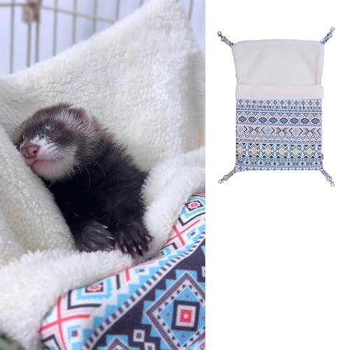MANON ROSA Hanging Hammock for Ferrets - Cozy Fleece Bed Winter Warm Sleeping Bag Nest for Small Animals Pets Sugar Gliders Hedgehog (Blue)