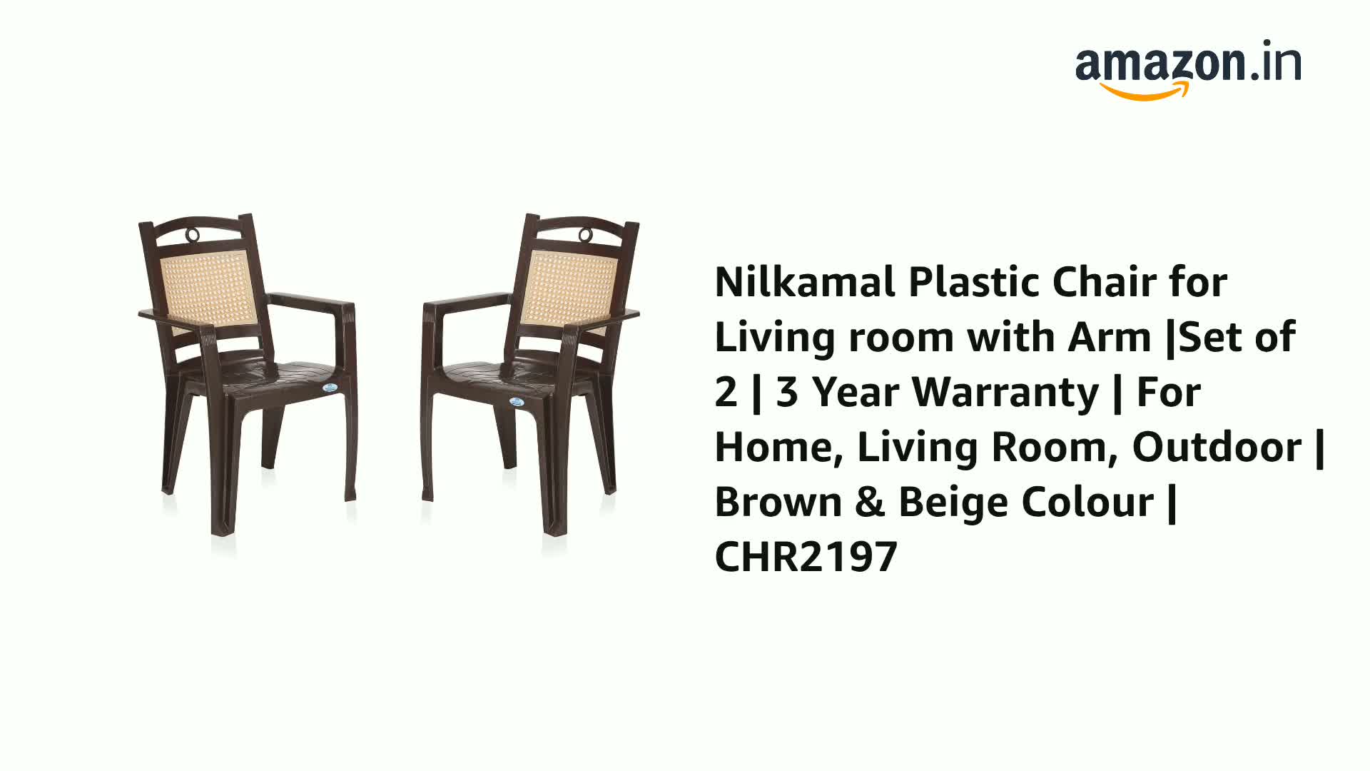 Nilkamal Plastic Chair for Living room with Arm |Set of 2 | 3 Year
