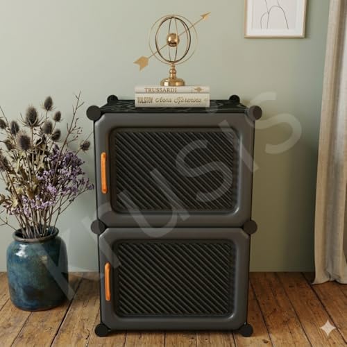 Image of 4𝐒𝐡𝐞𝐥𝐟 Shoe Rack with Door Plastic Shoe Rack for Home Storage PP Plastic Organizer with Metal Door Frame, Chappal Slipper Sandals Stand Home with for Entryway, Bedroom Living Room(Gray)