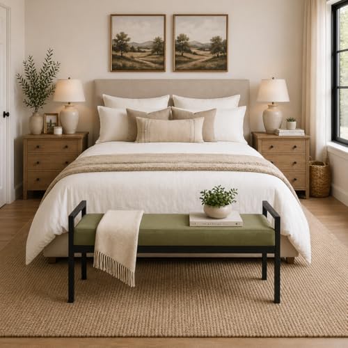 Image of HomePop Modern Velvet Metal Bench| Modern Bench with Metal Leg | Bench for Living Room & Bedroom | Decorative Home Furniture - Light Sage Green Velvet