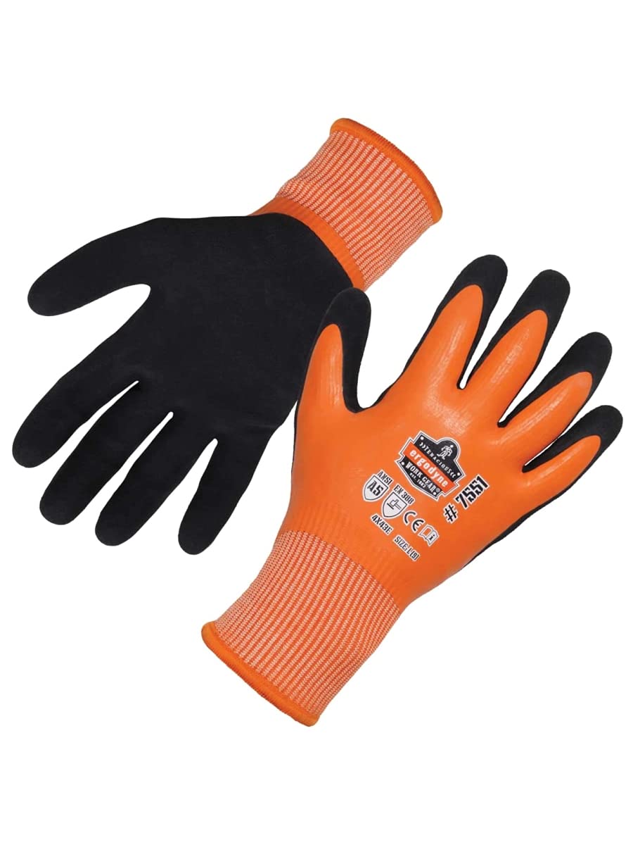 ProFlex 7551-CASE A5 Coated Waterproof Gloves - Nitrile Latex Coating - Large Size - Orange - Water