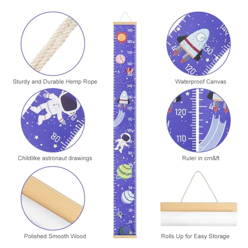 Aolso Kinder Messlatte, Größenmesser für Kinder, Massband Kinder, Baby-Wachstumstabelle, Wandbehang-Wachstumstabelle, Dekoration Kinderzimmer, Messlineal für Babys, Mädchen, Jungen (Astronaut)