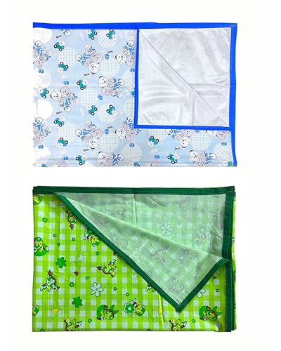Image of EcoSoft Plastic Sheet,PVC Sheet for Kids,Rubber Sheet for Babies,Bed Wetting Protector(90 x 135 cm) (Blue Bear & Green PPG)