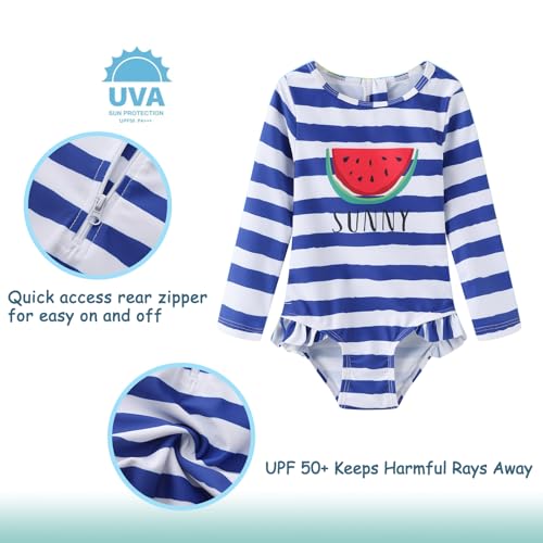 Image of Baby Girls One Piece Swimsuits Long Sleeve Rash Guard for Kids Girls UPF 50+ Sun Protection Swimshirts