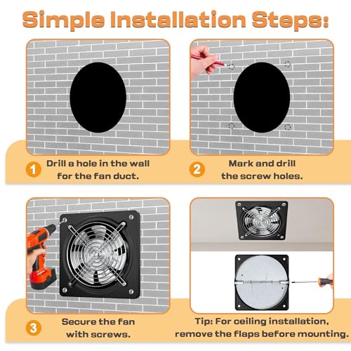 Yrichtra 250mm Abluftventilator 1680m³/h Badlüfter – Leistungsstark, Flüsterleise, Rückstauklappe, Feuchtigkeitsschutz, Optimale Lüftung für Lackierkabinen, Garagen und Küchen – Schwarz