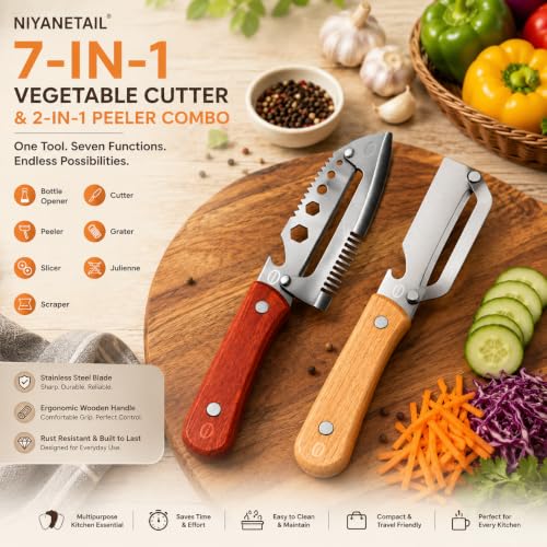 Image of Multi-Functional Stainless Steel Vegetable Peeler with Wooden Handle & Bottle Opener Single Blade Peeler for Fruits & Vegetables Sharp & Easy-Grip Kitchen Tool (7 in !)