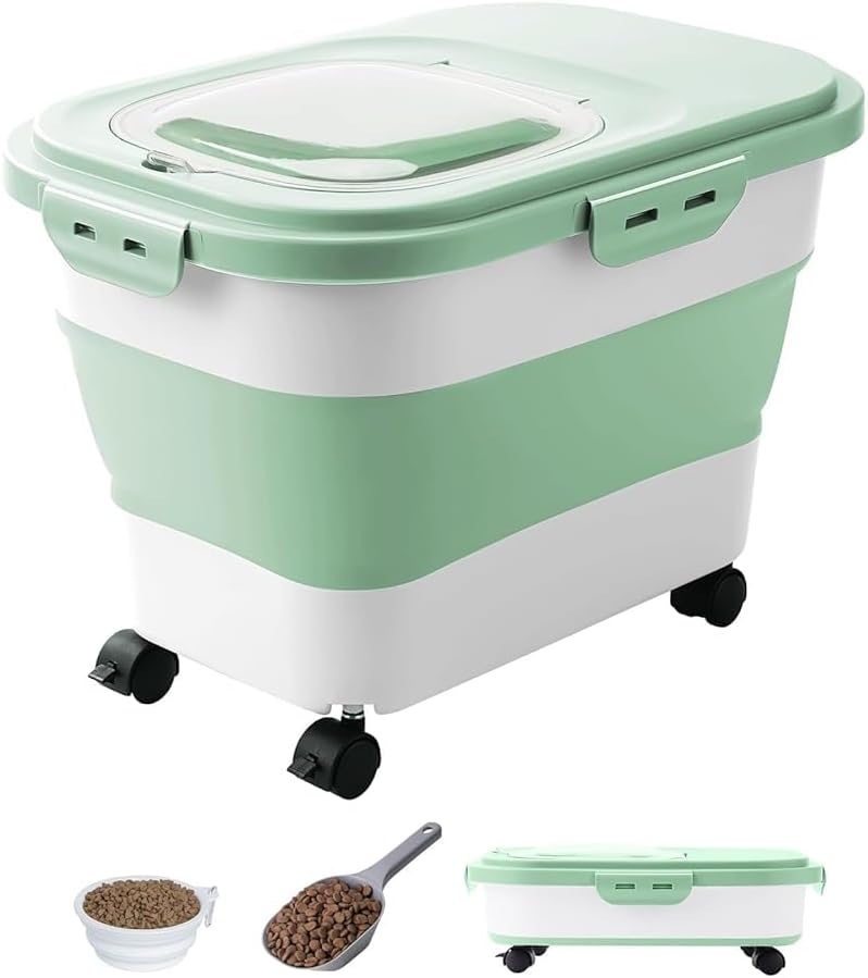 2PCS Large Airtight Dog Food Containers - Collapsible, with Wheels and Scoop for Convenient Storage and Travel