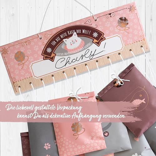 Papierdrachen Katzen Adventskalender 2025 - Papiertüten zum Befüllen - in 4 Designs - mit Stickern - DIY-Geschenkidee - Haustier - inkl. Aufhängung