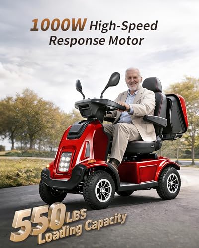 Image of Heavy Duty All-Terrain Mobility Scooters for Adults & Seniors, 1000W Motor, 550LBS Capacity, 32 Miles Long Range & 9MPH, FDA Cleared, 13 inch Air Tires with Full Suspension, USB, Large Storage