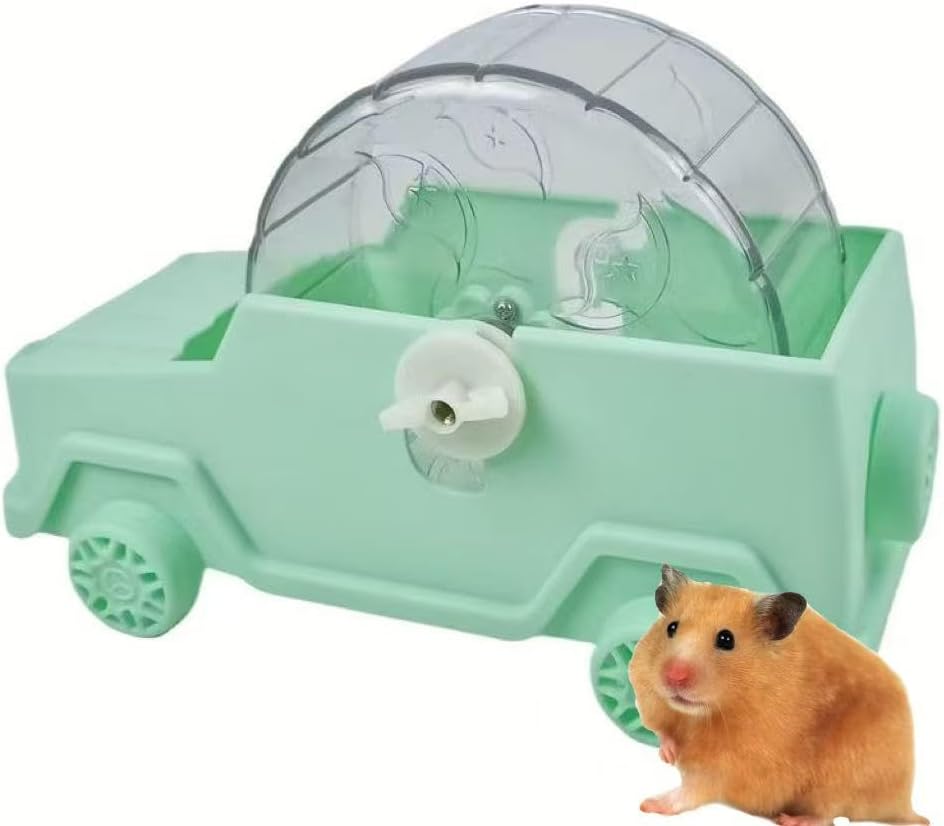 Silent Hamster Wheel Ball Toy Car for Gerbil Chinchilla Hedgehog Wheel Hamsters Pig and Other Pets Small Travel Hamster Cage (Green, Large)