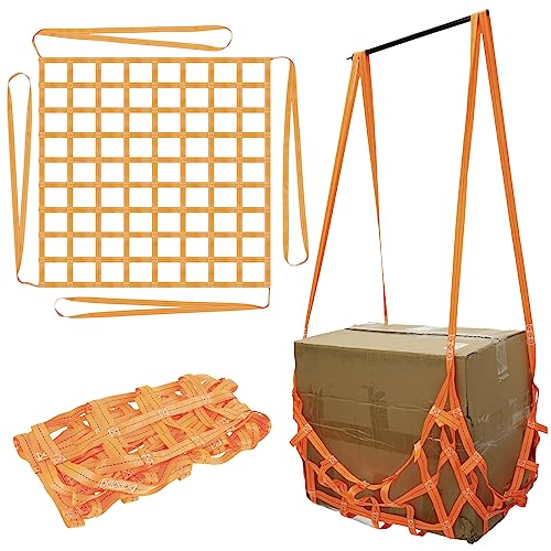 3.28' x 3.28' Cargo Lifting Nets, Flat Nylon Sling Hoisting Net, Cargo Hanging Net, Safety Lifting Net Straps, Max. Load Capacity: 661lbs, Square Hole Size: 3.93”x3.93”
