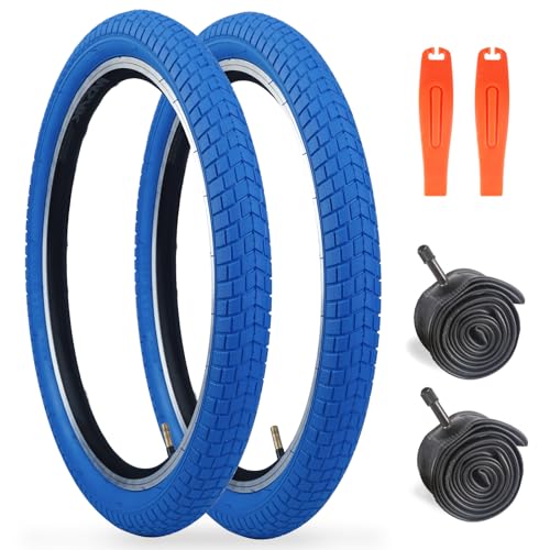 WEEROCK 20 Inch Kid Bike Tire Blue Bicycle Tires for 20 Inch Boys Bike BMX MTB, 2 Pack Colorful Bike Tires with Inner Tubes Foldable Replacement Tyres for 20' Children Bike