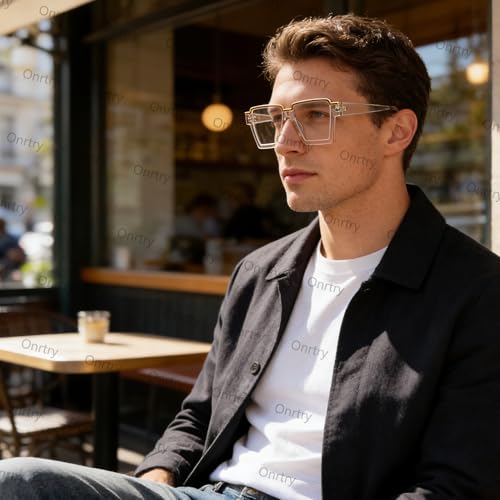 Image of Onrtry Oversized Square Blue Light Glasses for Women Men Fashion Semi Rimless Glasses Non Prescription Eyeglasses