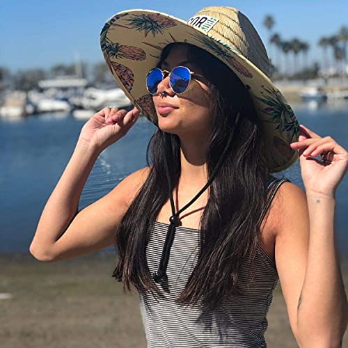 Image of COR Surf Straw Hats for Men and Women Classic Lifeguard Sun Hat with UPF 50+ Cloth Printed Under The Beach Hat