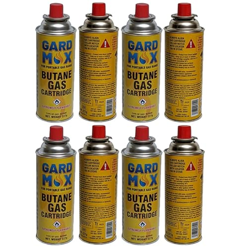 Butane Gas Canisters Suitable for Catering Camping Cooking Heating Outdoor Gas Canister for Portable Cooker Stove Blowtorch Bbq Grill Weed Burner Heater EN417 Bottle Cartridge (8 Butane Gas Cans Only)