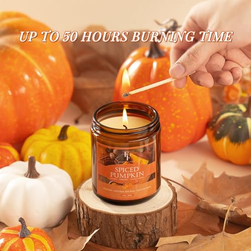 Image of Fall Candle, Spiced Pumpkin Scented Candles for Home, Natural Soy Autumn Candle Aromatherapy Candle, 7 oz Jar Candles Fall Gifts for Women Men (Pack of 2)