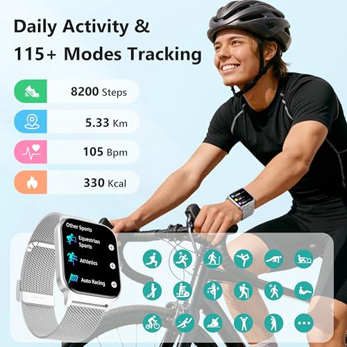 Image of Smart Watch, 1.85'' Smart Watches Women Men Make /Answer Call, Heart Rate /Blood Pressure /Sleep Monitor, 110+Sports Modes, Voice Control, Waterproof Fitness Watch Compatible for Android & iPhone