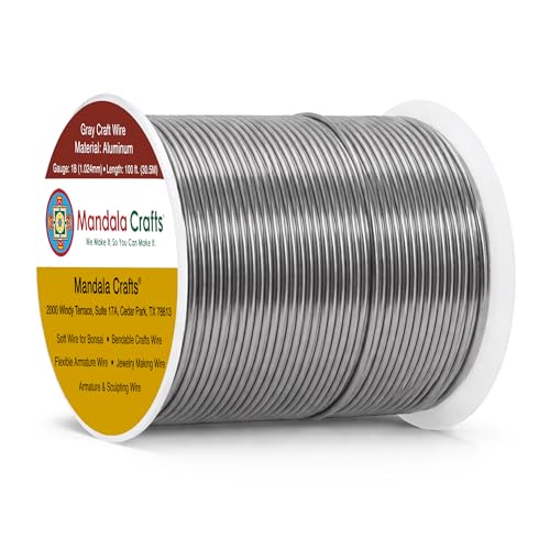 Image of Mandala Crafts 18 Gauge Gray Anodized Aluminum Craft Wire, 100 FT | Colored, Flexible, Bendable, for Bonsai, Armature, Sculpting, Wire Wrapping, Jewelry Making, Weather & Tarnish Resistant
