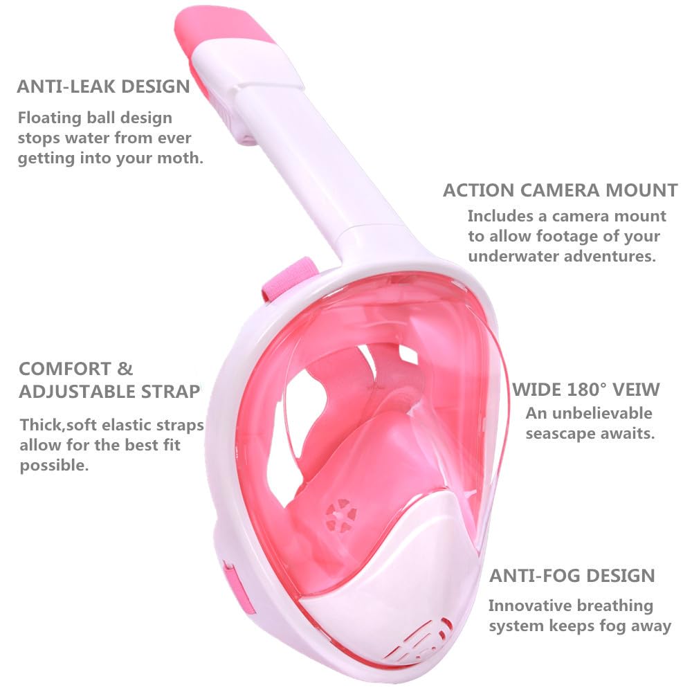 Wsobue Maschera Subacquea, Maschera da Snorkeling per Adulti,Visuale Panoramica 180° Design Pieno Facciale e Compatibile con Videocamere Sportive Maschera per Immersioni