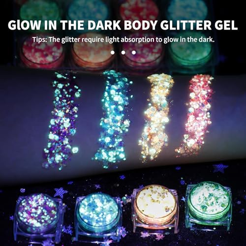 Festival Glitzer Gesicht, 12 Farben Fluoreszierendes Chunky Sequin Face Body Glitter Festival Zubehör Accessoires Gadget,Haar Glitzer Festival Gesichtsglitzer Halloween Schminke Karneval Körperglitzer