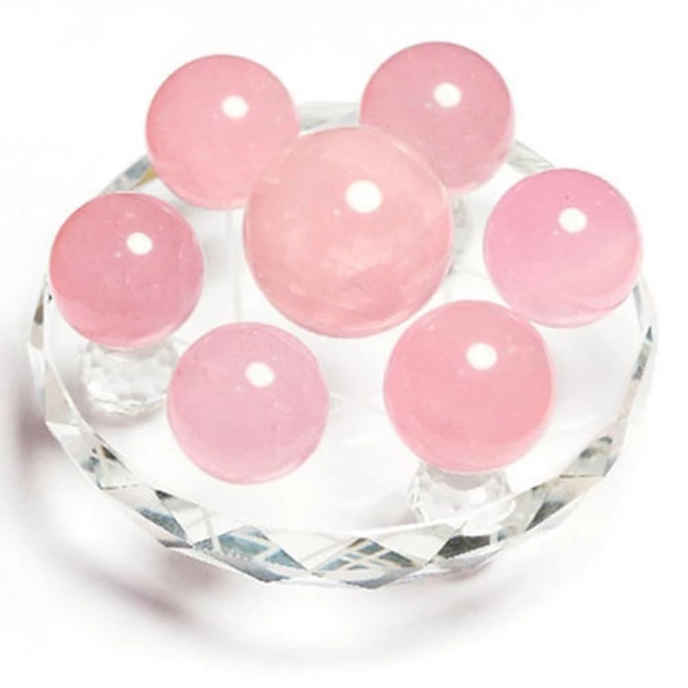 HHCTEBEC 7 Chakra Healing Crystal Stones Balls Sphere with Pink Rose Quartz on K9 Clear Glass Stand, Fengshui Meditation Yoga Reiki Divination Relaxation
