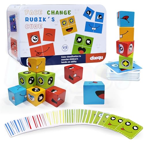 Image of Kidology Emoji Cube Face Change Game for Kids Age 3+ Years, Learning Educational Emotion Change Blocks, Cute Expression Puzzles and Interesting Gift for Boys & Girls | 16 Cubes and 72 Design Cards
