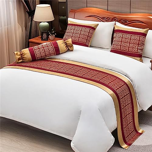 Luxury Bed Runner Set with Matching Cushions Gorgeous Red Scarves and Bedding Accessories Hotel Quality Bedspread for Bedroom and Living Room Decor 50x240cm Bed Runner + 50x50cm Cushions