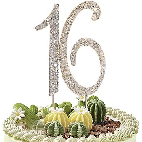 16 Cake Topper Gold Metal Cake Toppers for 16th Birthday or Anniversary Party Cake Decor Cover