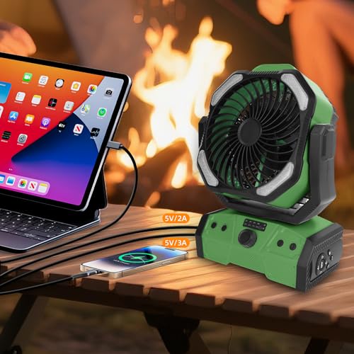 ELZO Wentylator kempingowy 30000mAh, przenośny akumulator na biurko namiot kempingowy z pilotem i haczykiem, światło LED, wentylator USB o ciągłej prędkości, do domu na zewnątrz, w podróży na ryby